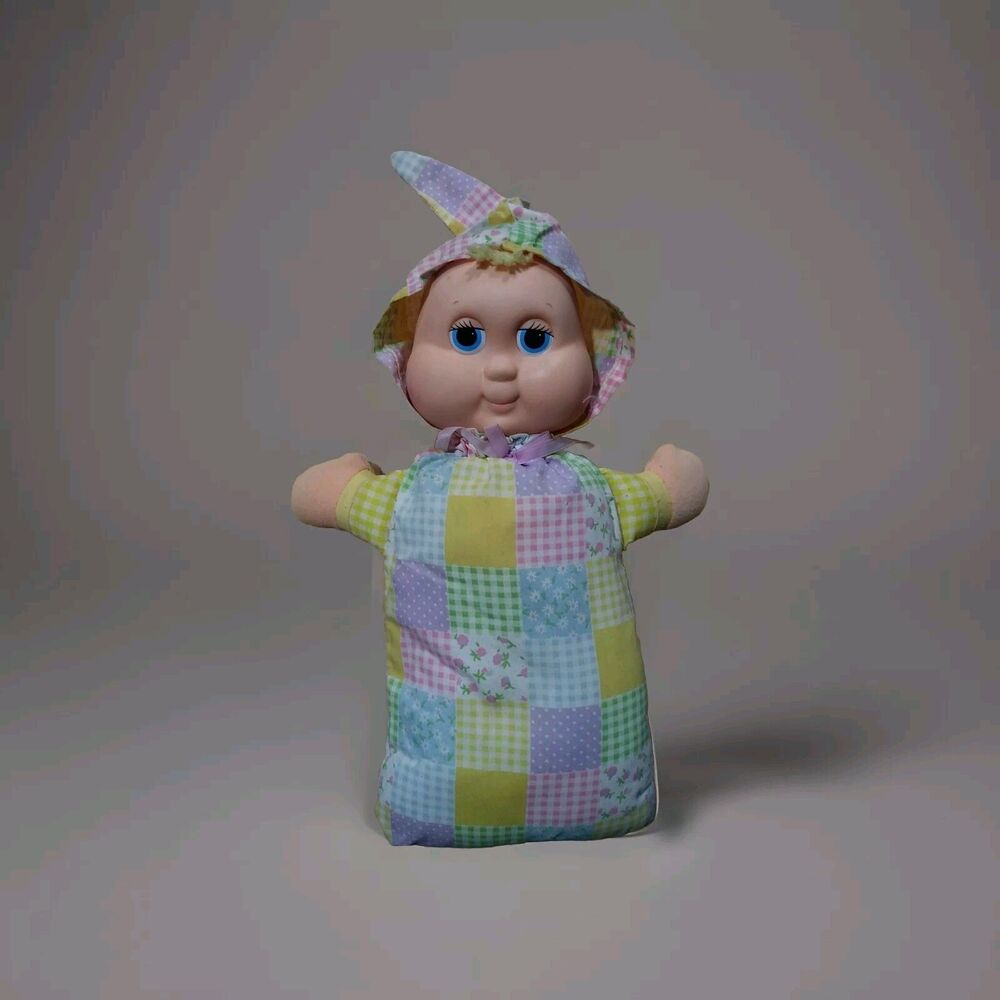 Vintage 1984 Hasbro Globaby Glow Baby Doll Vinyl Plush 12” Plaid Patchwork Worm